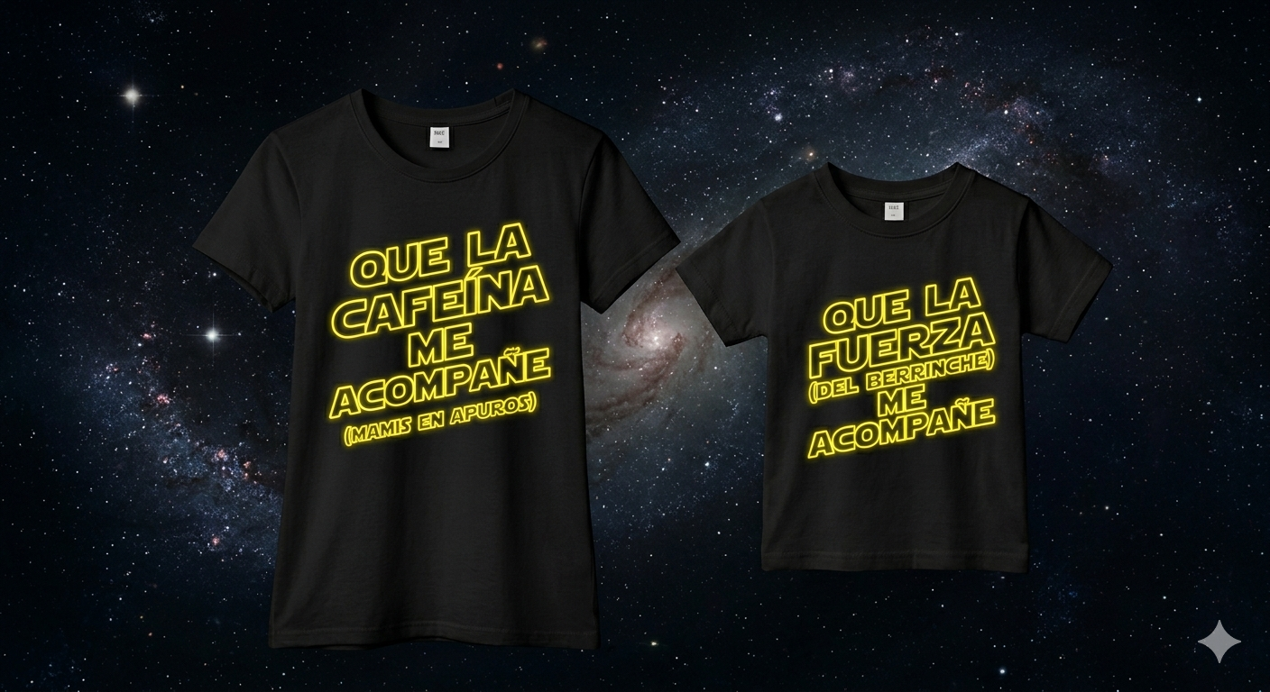 Dúo Camisetas — "Que la Cafeína me Acompañe / Que la Fuerza del Berrinche me Acompañe"