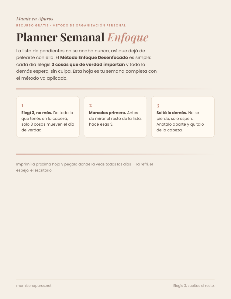 Planner Semanal con foco - Mamis en Apuros
